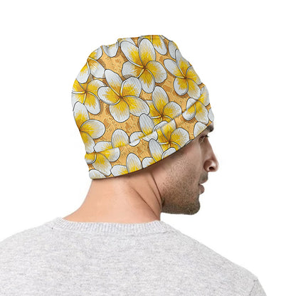 Frangipani Flower Pattern Print Beanie