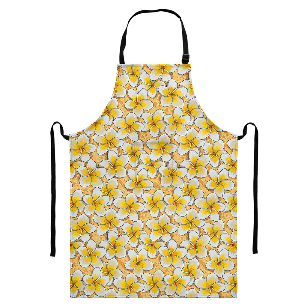 Frangipani Flower Pattern Print Bib Apron With Pocket