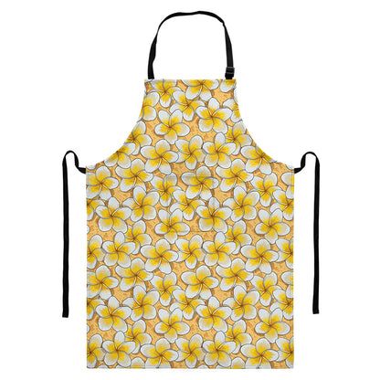 Frangipani Flower Pattern Print Bib Apron With Pocket