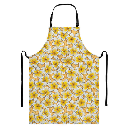 Frangipani Flower Pattern Print Bib Apron With Pocket