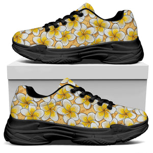 Frangipani Flower Pattern Print Black Chunky Shoes