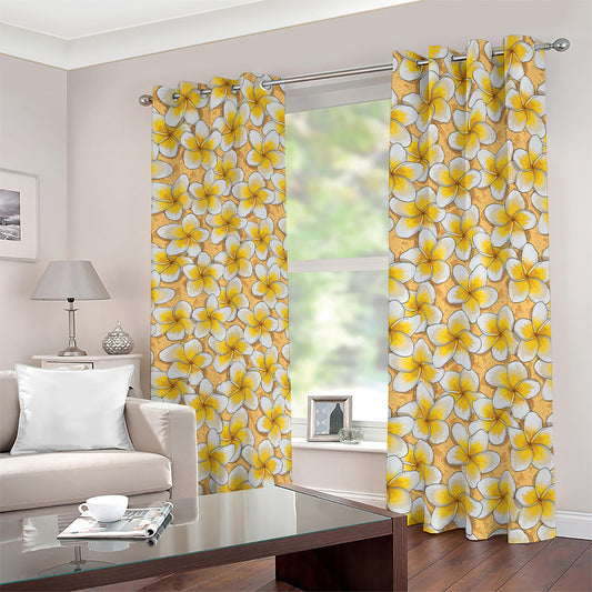 Frangipani Flower Pattern Print Blackout Grommet Curtains