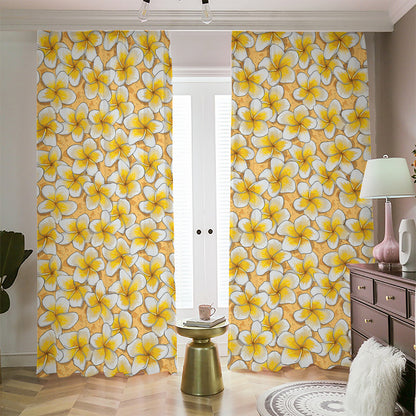 Frangipani Flower Pattern Print Blackout Pencil Pleat Curtains