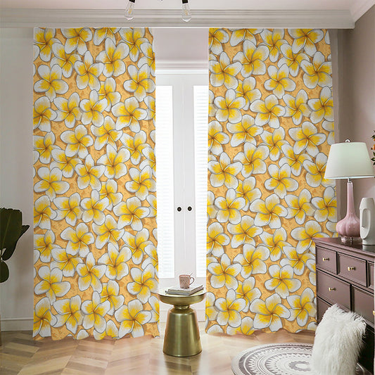 Frangipani Flower Pattern Print Blackout Pencil Pleat Curtains