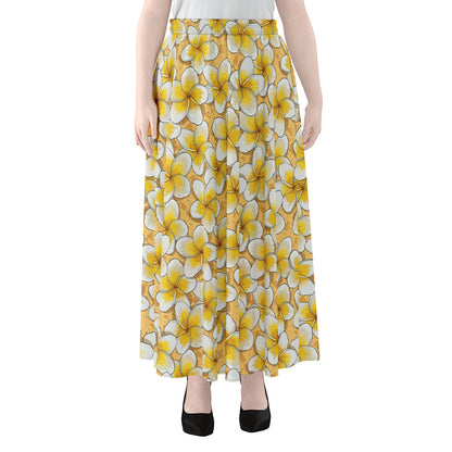 Frangipani Flower Pattern Print Chiffon Maxi Skirt