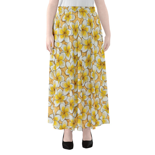Frangipani Flower Pattern Print Chiffon Maxi Skirt