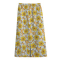 Frangipani Flower Pattern Print Cotton Front Slit Maxi Skirt