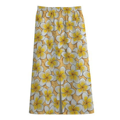 Frangipani Flower Pattern Print Cotton Front Slit Maxi Skirt