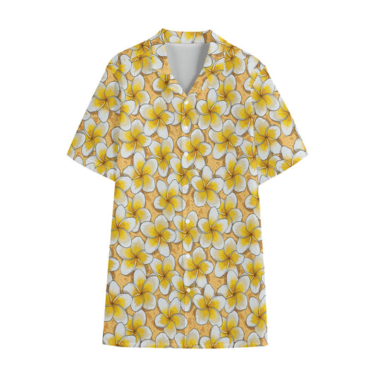 Frangipani Flower Pattern Print Cotton Hawaiian Shirt