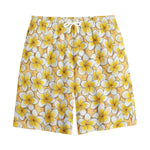 Frangipani Flower Pattern Print Cotton Shorts