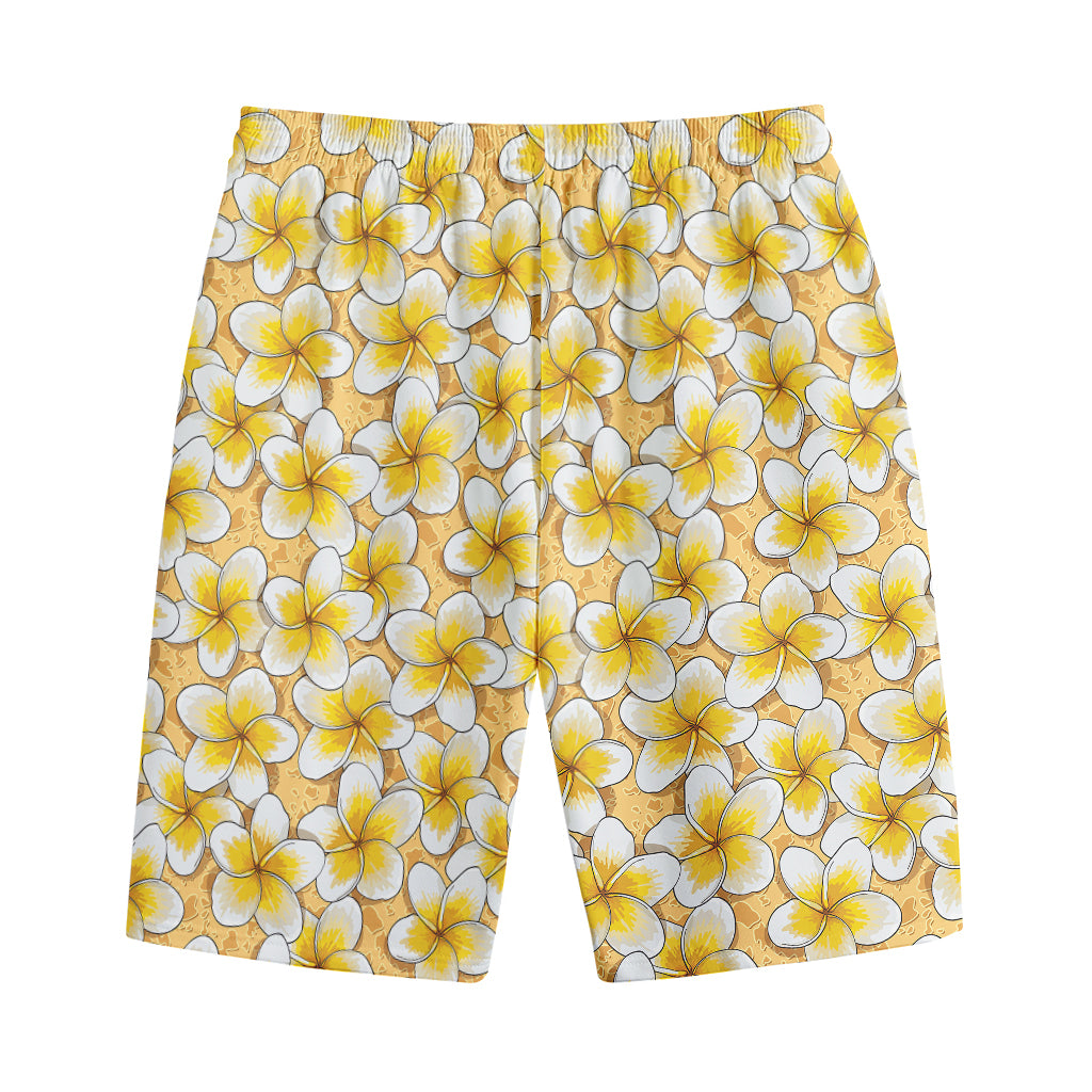 Frangipani Flower Pattern Print Cotton Shorts