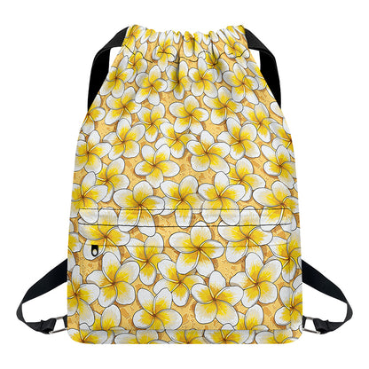 Frangipani Flower Pattern Print Drawstring Backpack