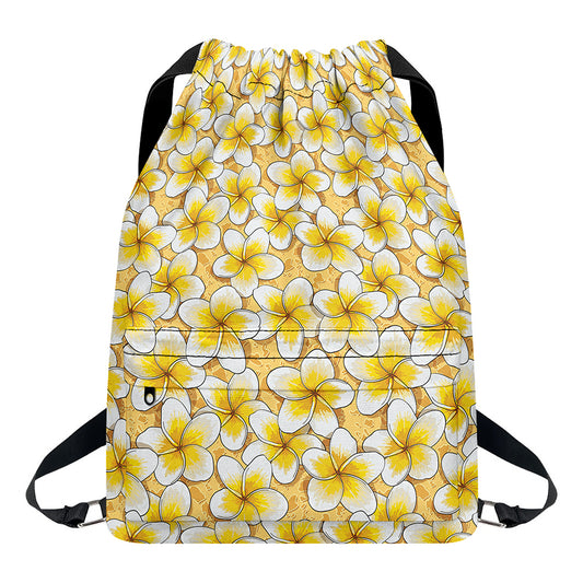 Frangipani Flower Pattern Print Drawstring Backpack