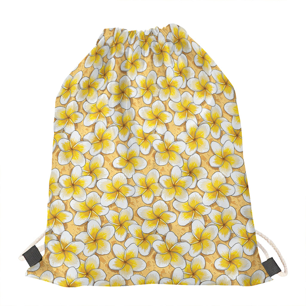 Frangipani Flower Pattern Print Drawstring Bag