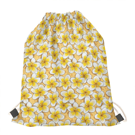 Frangipani Flower Pattern Print Drawstring Bag