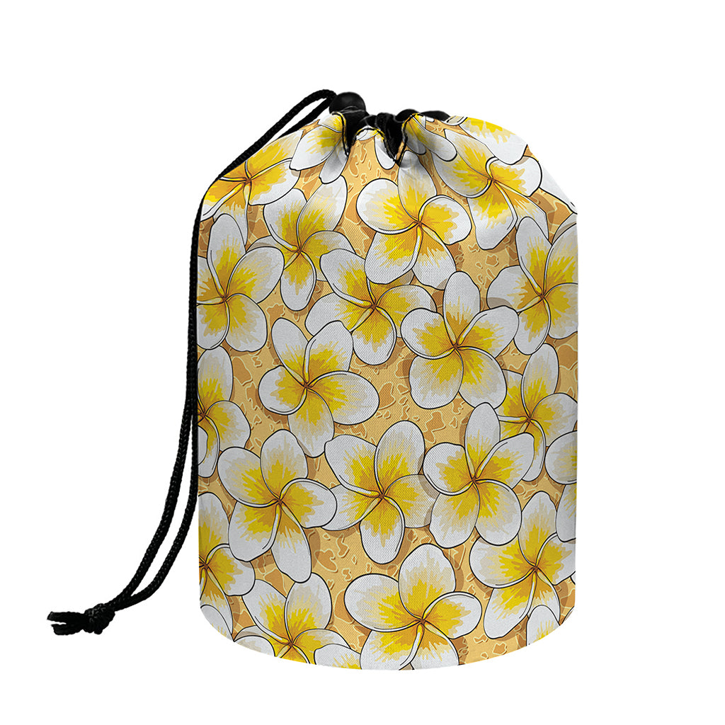 Frangipani Flower Pattern Print Drawstring Makeup Bag