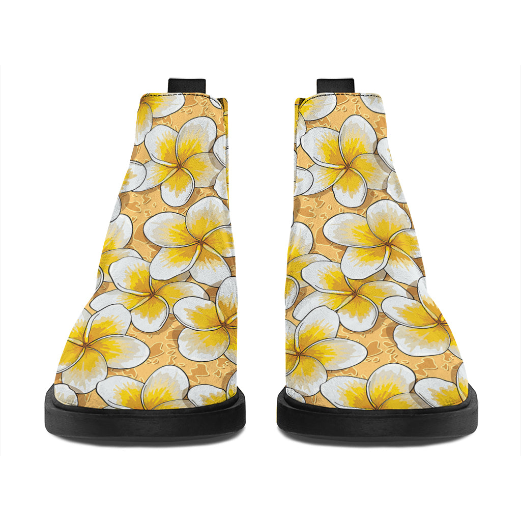 Frangipani Flower Pattern Print Flat Ankle Boots