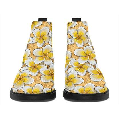Frangipani Flower Pattern Print Flat Ankle Boots