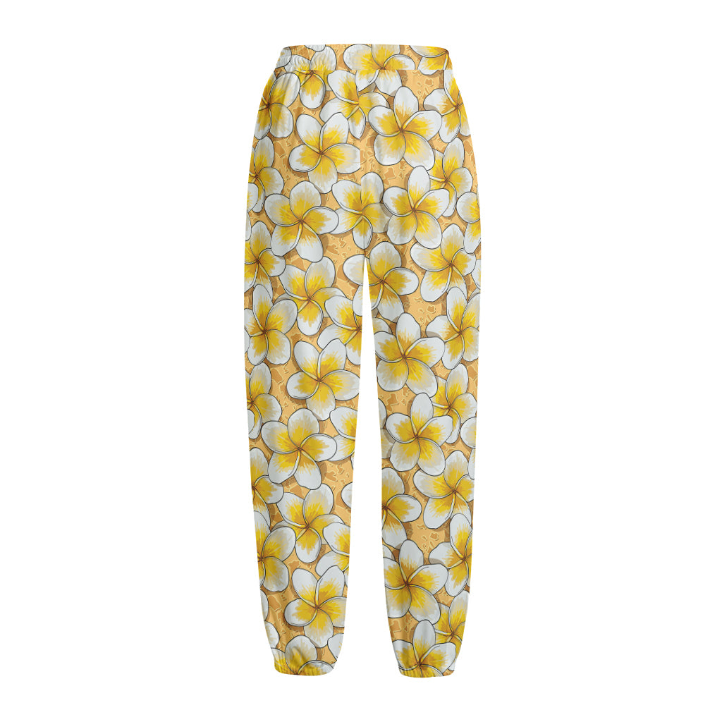 Frangipani Flower Pattern Print Fleece Lined Knit Pants