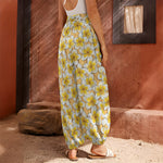 Frangipani Flower Pattern Print Harem Pants