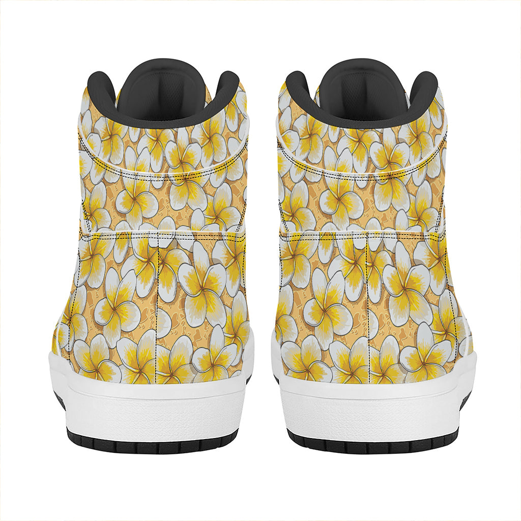 Frangipani Flower Pattern Print High Top Leather Sneakers