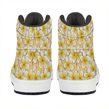 Frangipani Flower Pattern Print High Top Leather Sneakers