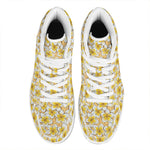 Frangipani Flower Pattern Print High Top Leather Sneakers