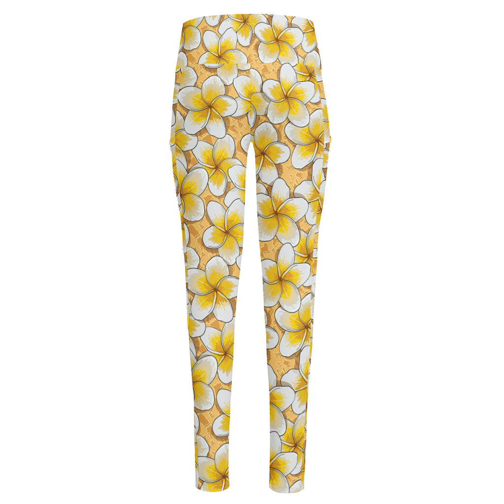 Frangipani Flower Pattern Print High-Waisted Pocket Leggings