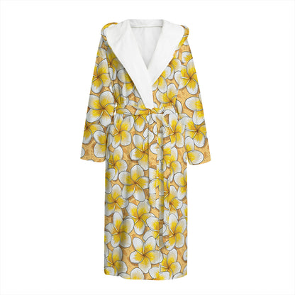 Frangipani Flower Pattern Print Hooded Bathrobe