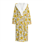 Frangipani Flower Pattern Print Hooded Bathrobe