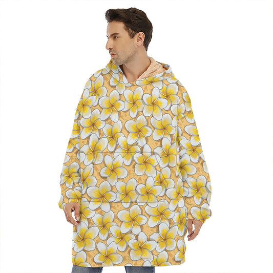 Frangipani Flower Pattern Print Hoodie Blanket