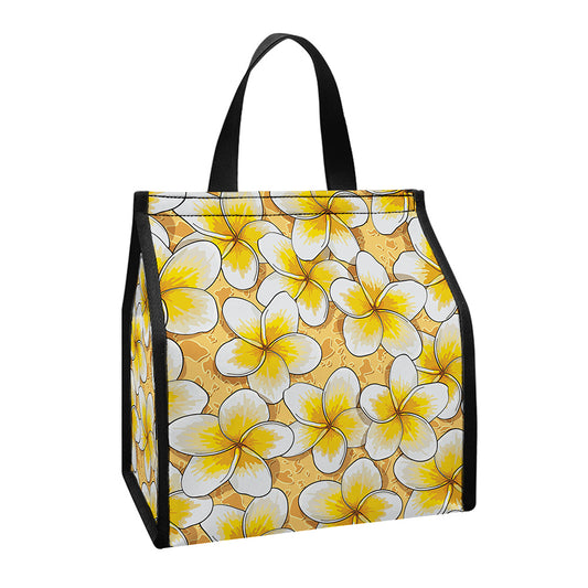Frangipani Flower Pattern Print Insulated Lunch Tote