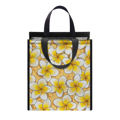 Frangipani Flower Pattern Print Insulated Lunch Tote