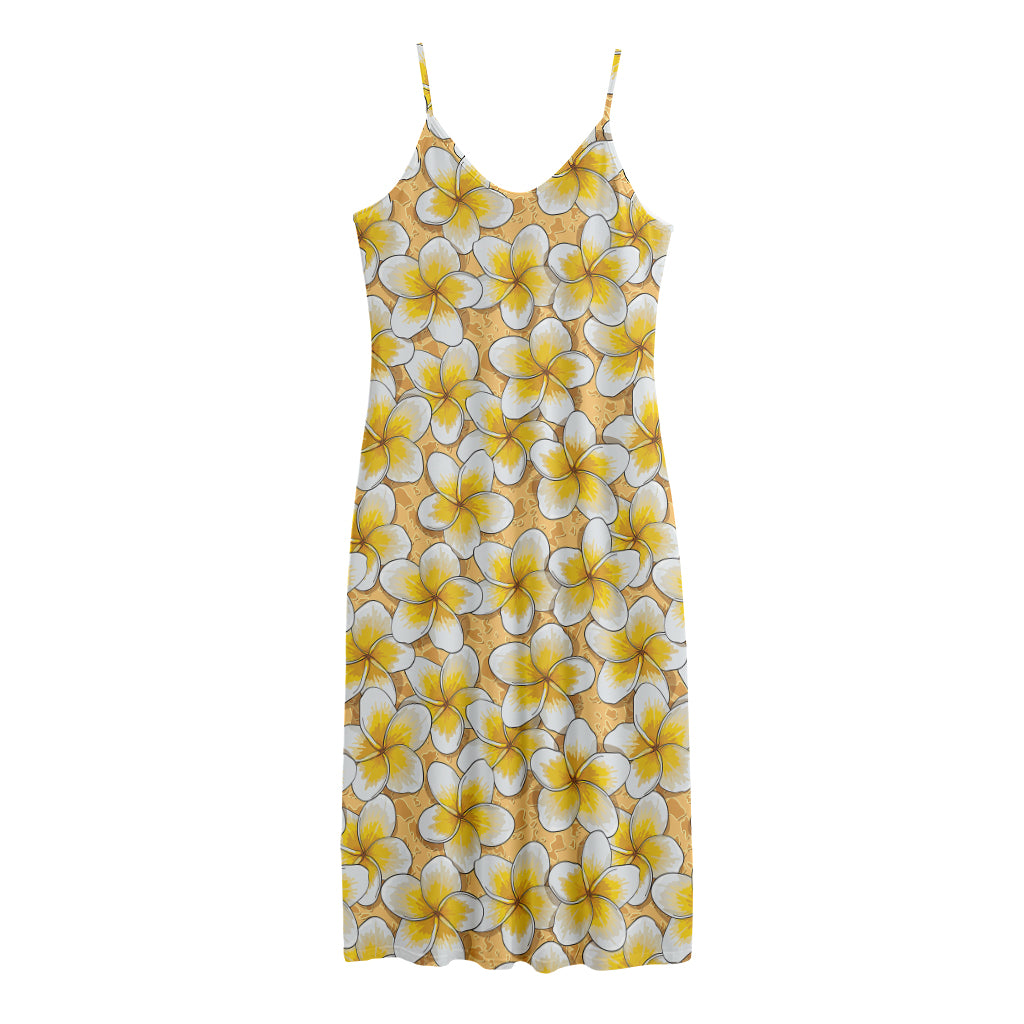 Frangipani Flower Pattern Print Jersey Midi Cami Dress