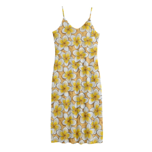 Frangipani Flower Pattern Print Jersey Midi Cami Dress