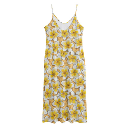 Frangipani Flower Pattern Print Jersey Midi Cami Dress