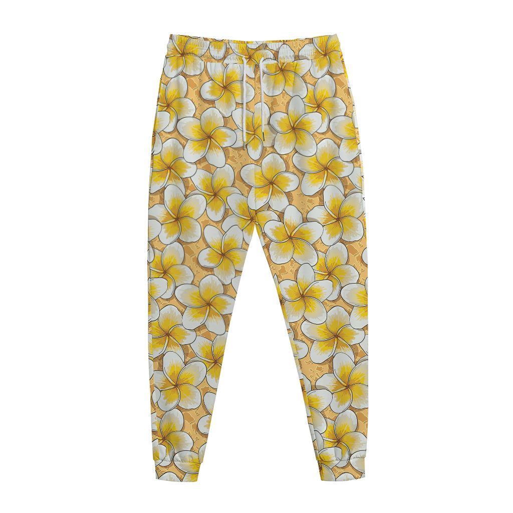Frangipani Flower Pattern Print Jogger Pants