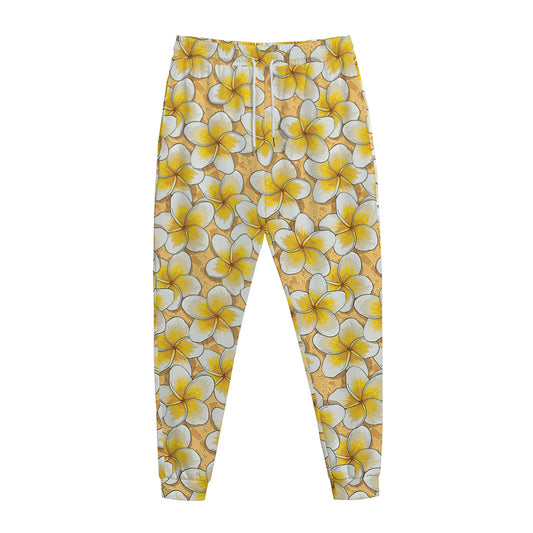 Frangipani Flower Pattern Print Jogger Pants