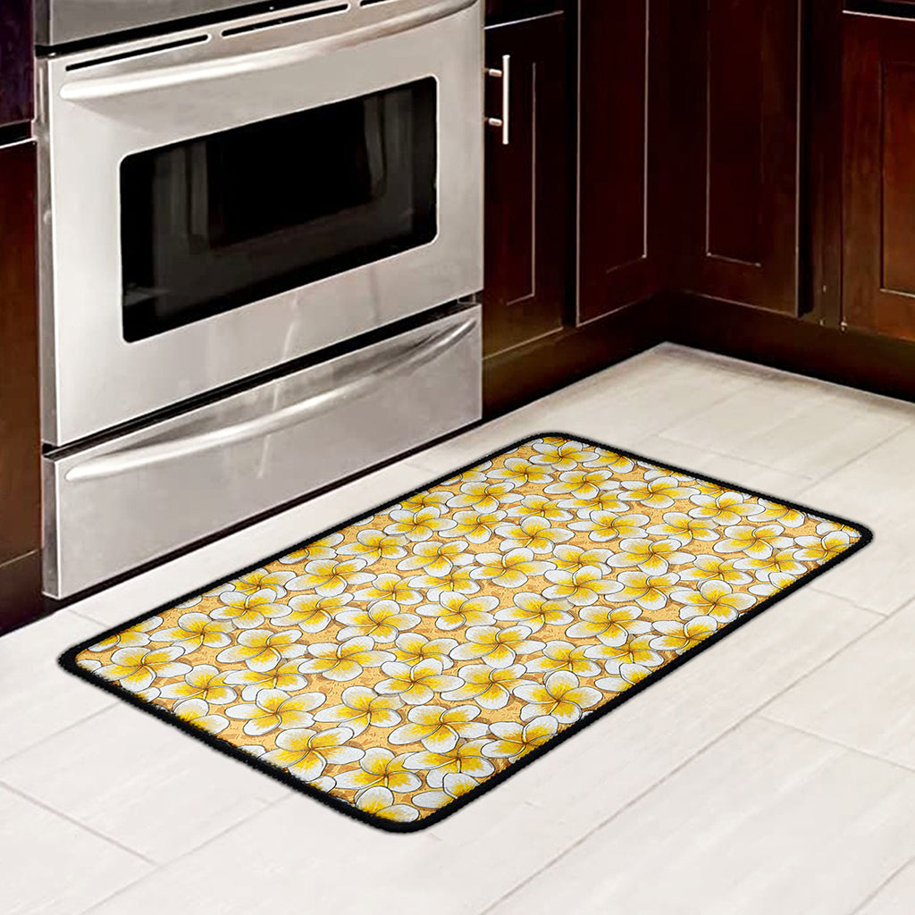 Frangipani Flower Pattern Print Kitchen Mat