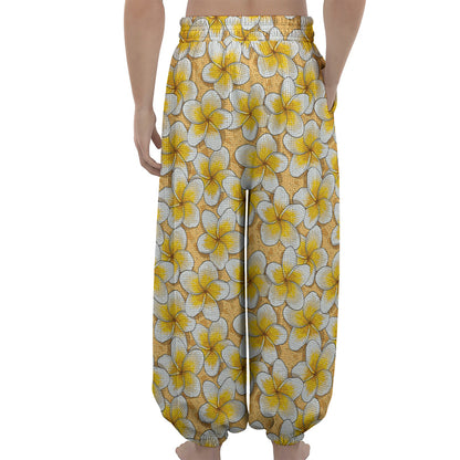 Frangipani Flower Pattern Print Lantern Pants