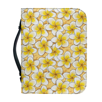 Frangipani Flower Pattern Print Leather Bible Cover
