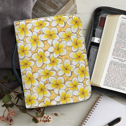 Frangipani Flower Pattern Print Leather Bible Cover