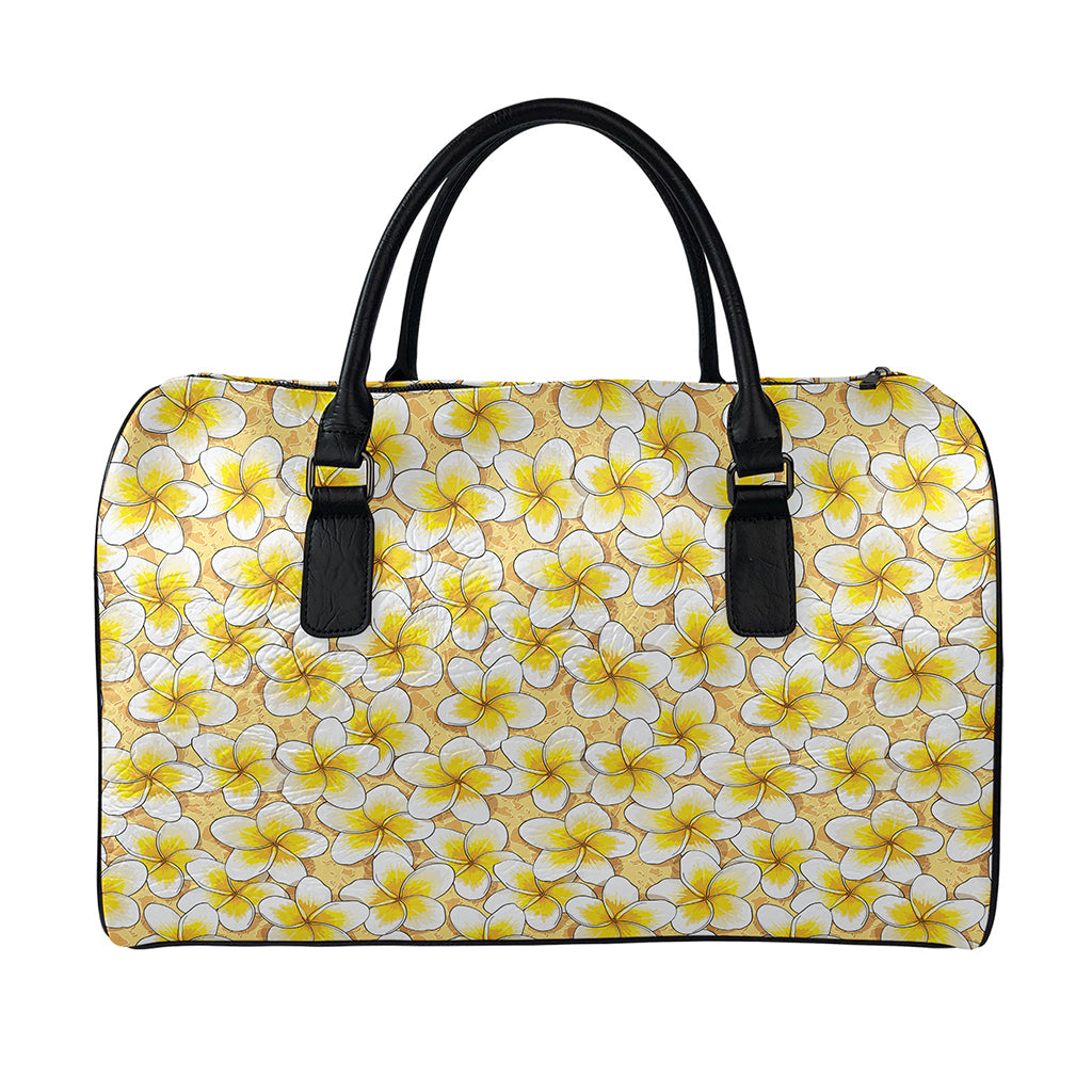 Frangipani Flower Pattern Print Leather Duffle Bag