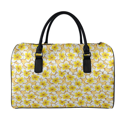 Frangipani Flower Pattern Print Leather Duffle Bag