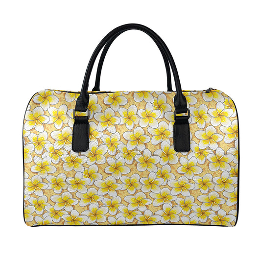Frangipani Flower Pattern Print Leather Duffle Bag