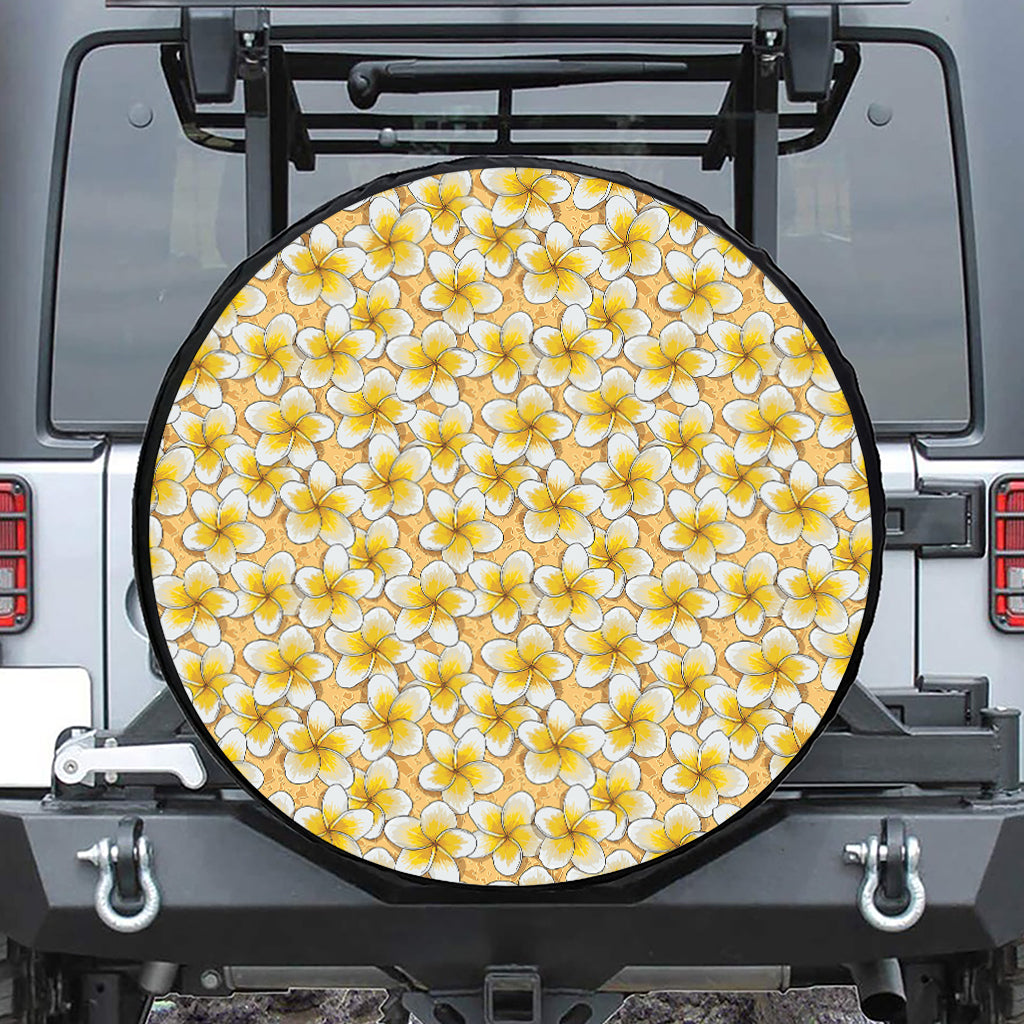 Frangipani Flower Pattern Print Leather Spare Tire Cover