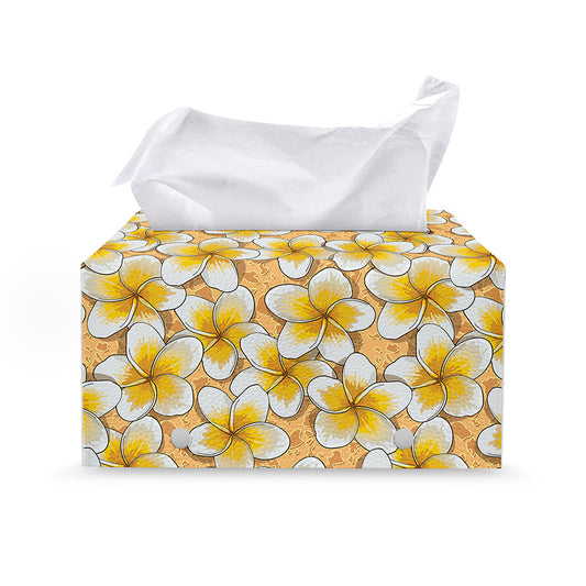 Frangipani Flower Pattern Print Leather Tissue Box Cover