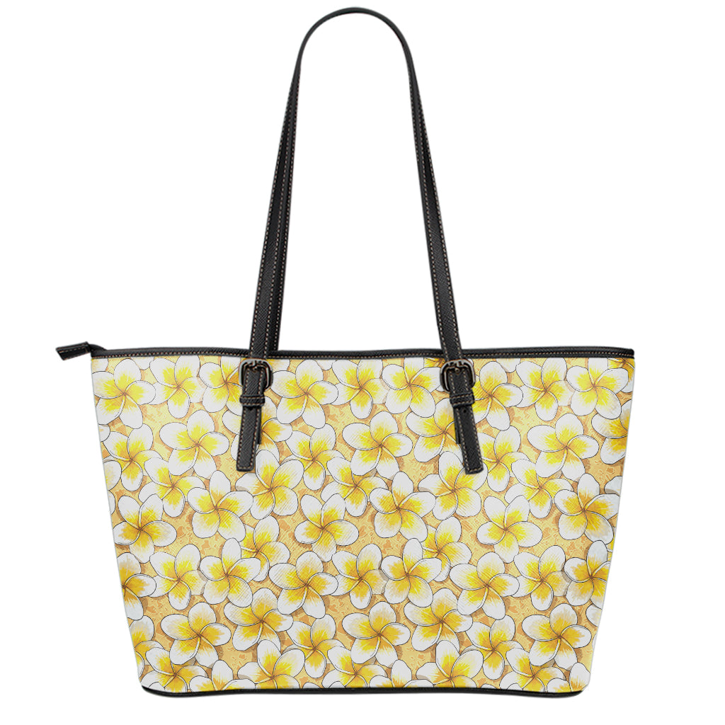 Frangipani Flower Pattern Print Leather Tote Bag