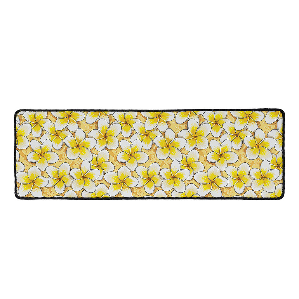 Frangipani Flower Pattern Print Long Kitchen Mat