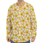 Frangipani Flower Pattern Print Long Sleeve Baseball Jersey